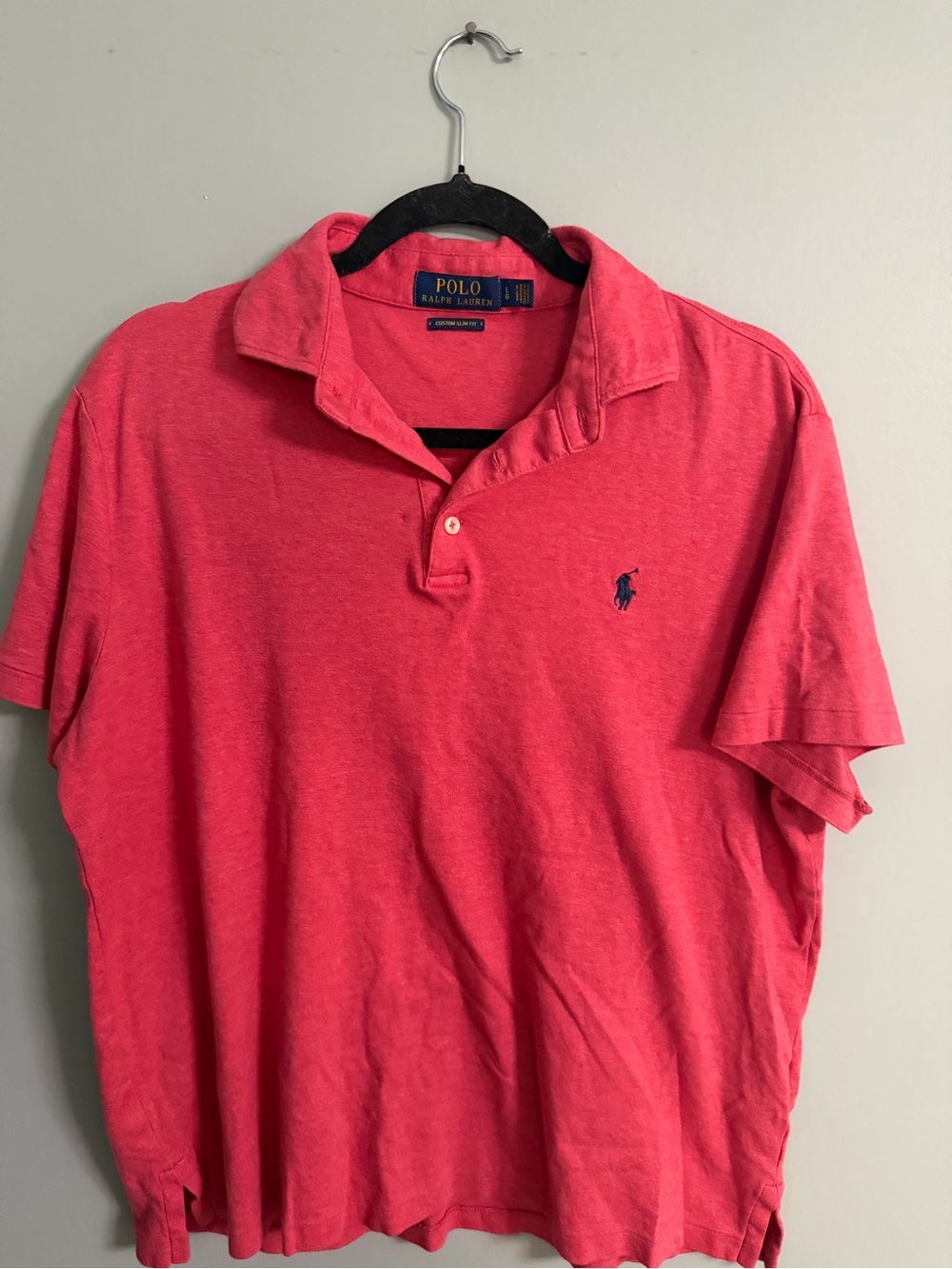 Ralph Lauren Men's Coral Pink Polo with Navy Pony